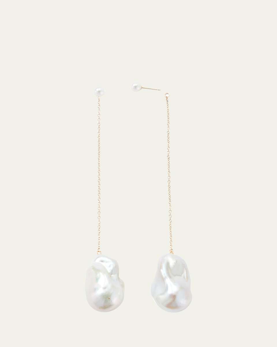 14k Long Chain Drop Earrings with Pearls